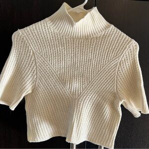 Free People Cream Ribbed Turtleneck Sweater